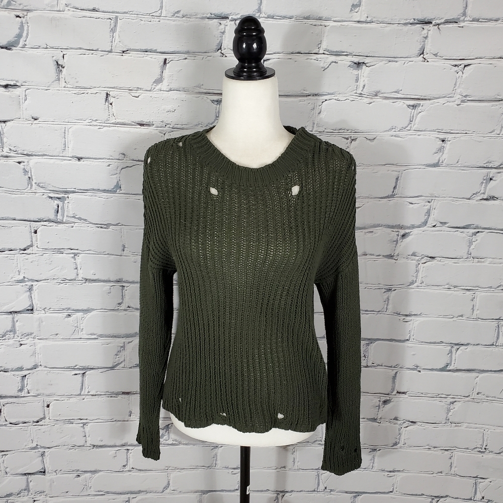 Faithfull the Brand Green Knit Distressed Sweater